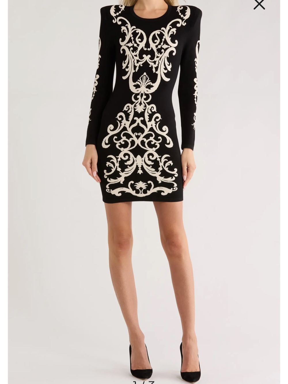 L'AGENCE Black Dress with Cream Baroque Motif, size M - Picture 3 of 11